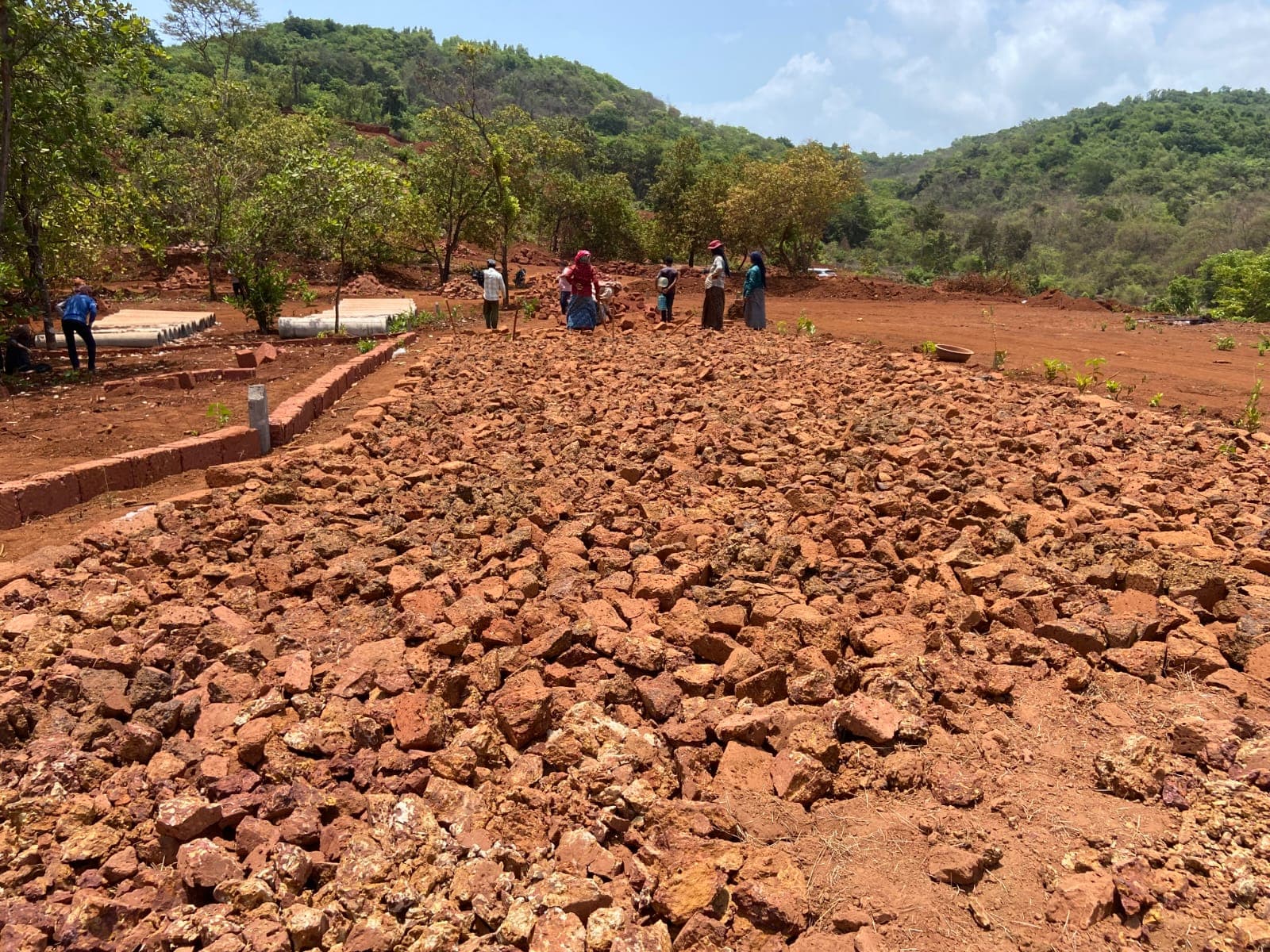 Stone work and site development in progress